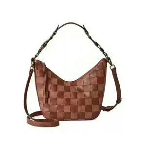 Time and Tru Women's Alice Crossbody Bag Brown Adjustable Handbag Shoulder Weave
